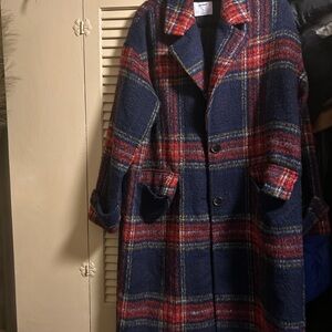 Plaid Wool-Blend Coat